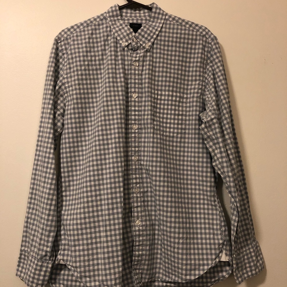 J Crew Gray/White Gingham Shirt - L